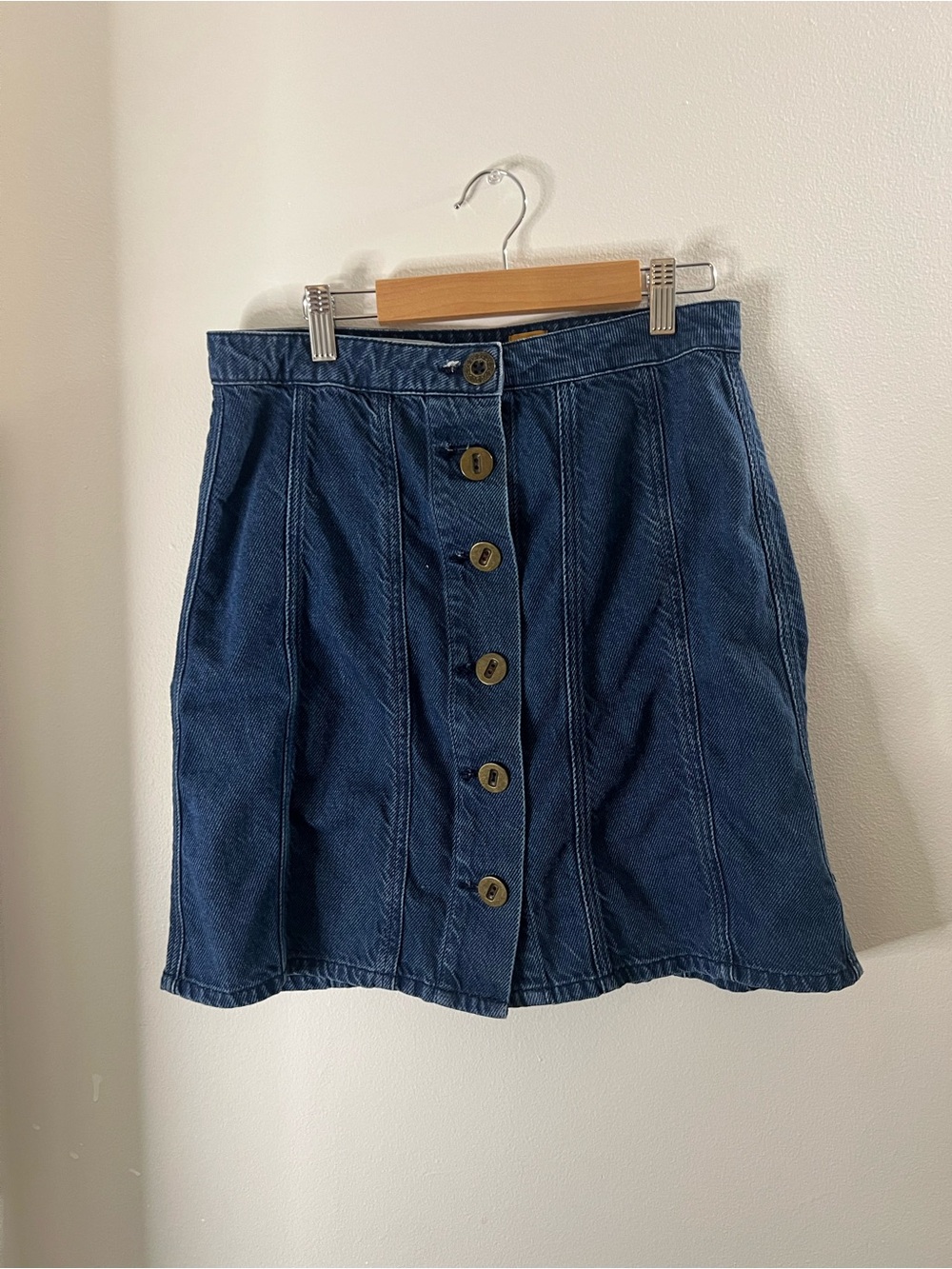 Pilcro and the Letterpress Dark Blue Button-Front Denim Mini Skirt